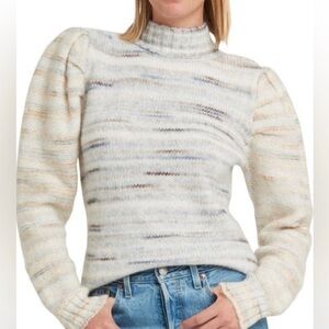 H by Halston Knit Sweater  long puff sleeve SZ M mock neck cozy wool blend